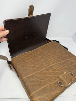 Leather Messenger Bag - Cocoa Elephant x Natural