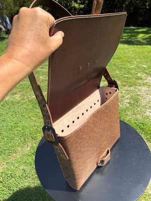 Leather Messenger Bag - Cocoa Elephant x Natural