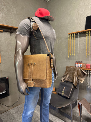 Leather Messenger Bag - Cocoa Elephant x Natural
