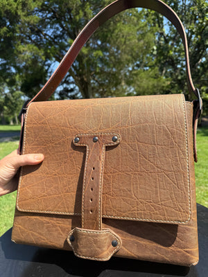 Leather Messenger Bag - Cocoa Elephant x Natural