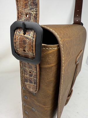 Leather Messenger Bag - Cocoa Elephant x Natural