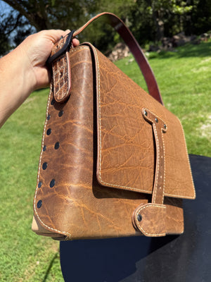 Leather Messenger Bag - Cocoa Elephant x Natural