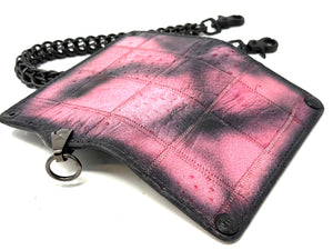 Long 5G Biker Leather Chain Wallet - “Asphalt Flamingo”