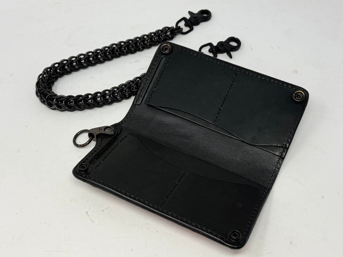 Long 5G Biker Leather Chain Wallet - “Asphalt Flamingo”