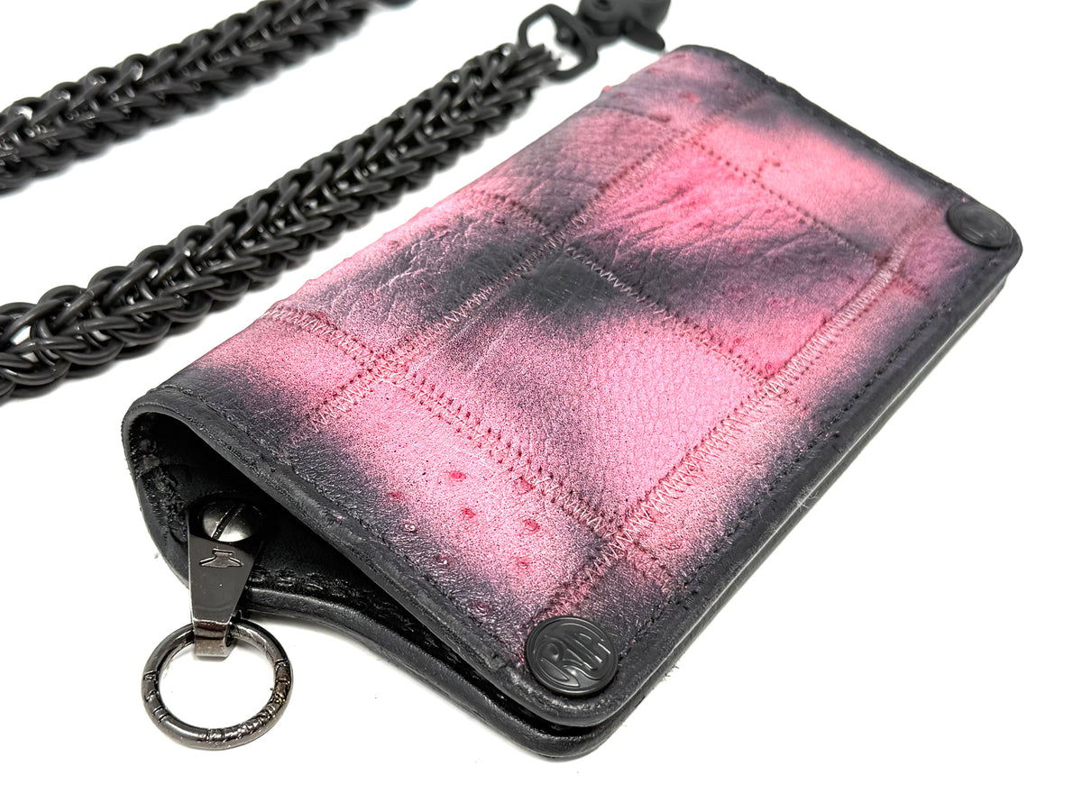 Long 5G Biker Leather Chain Wallet - “Asphalt Flamingo”