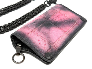 Long 5G Biker Leather Chain Wallet - “Asphalt Flamingo”