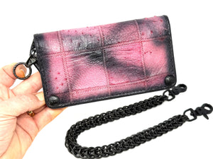 Long 5G Biker Leather Chain Wallet - “Asphalt Flamingo”