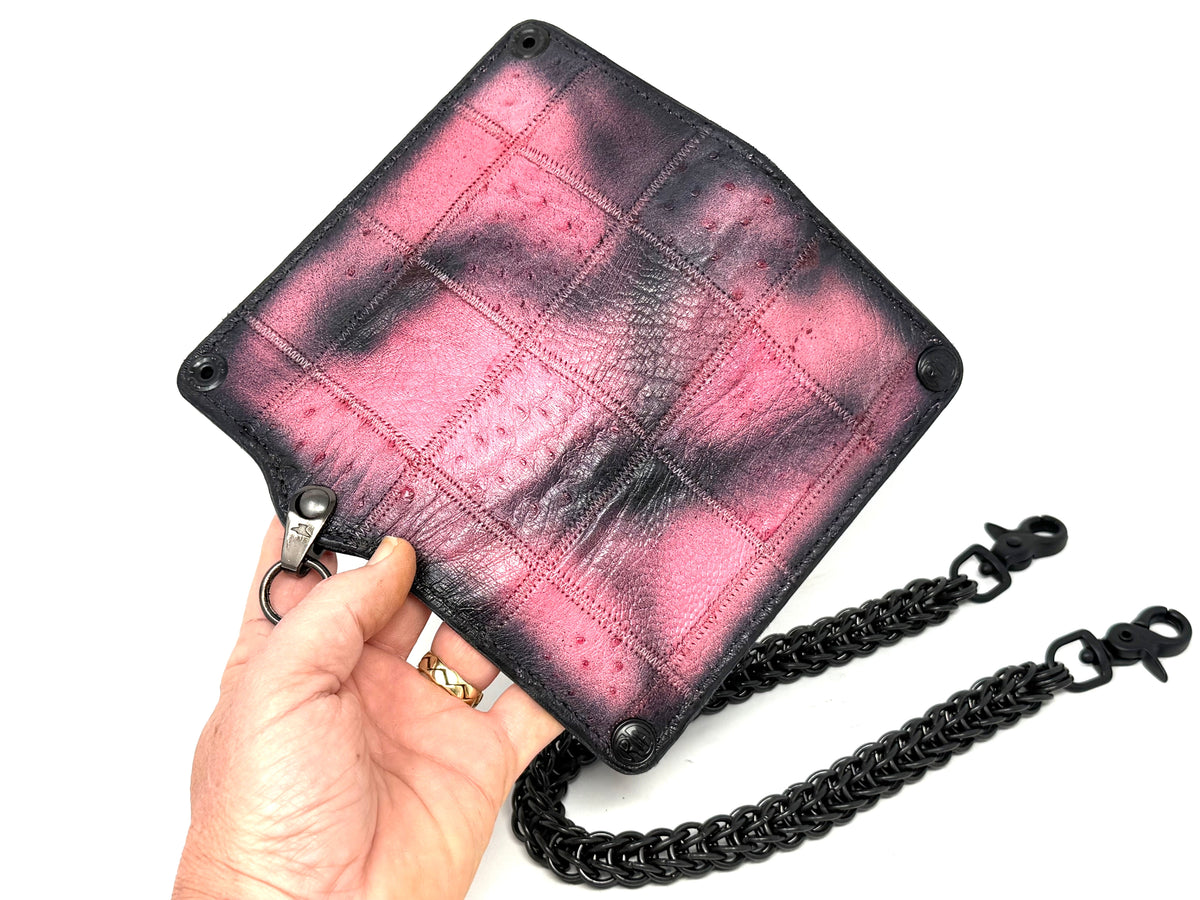 Long 5G Biker Leather Chain Wallet - “Asphalt Flamingo”
