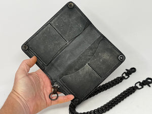 Long 5G Biker Leather Chain Wallet - “Asphalt Flamingo”