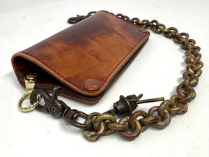Long 5G Biker Leather Chain Wallet - Burgundy Shell Cordovan