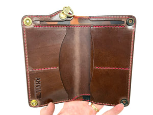 Long 5G Biker Leather Chain Wallet - Burgundy Shell Cordovan