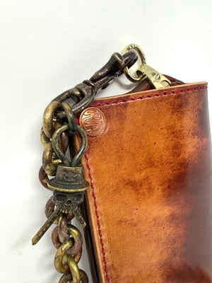 Long 5G Biker Leather Chain Wallet - Burgundy Shell Cordovan