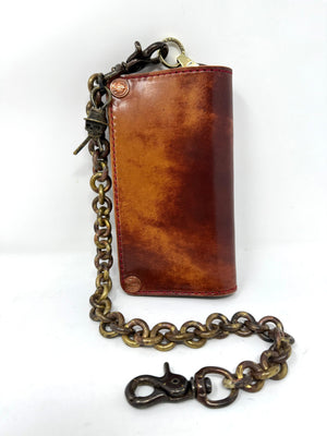 Long 5G Biker Leather Chain Wallet - Burgundy Shell Cordovan