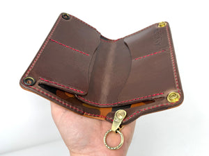 Long 5G Biker Leather Chain Wallet - Burgundy Shell Cordovan