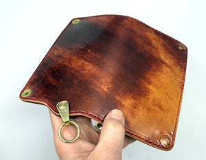 Long 5G Biker Leather Chain Wallet - Burgundy Shell Cordovan