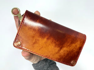 Long 5G Biker Leather Chain Wallet - Burgundy Shell Cordovan