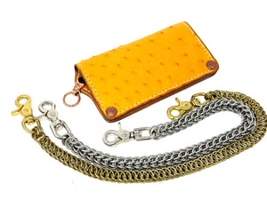 Long 5G Biker Leather Chain Wallet - Golden Ostrich Quill