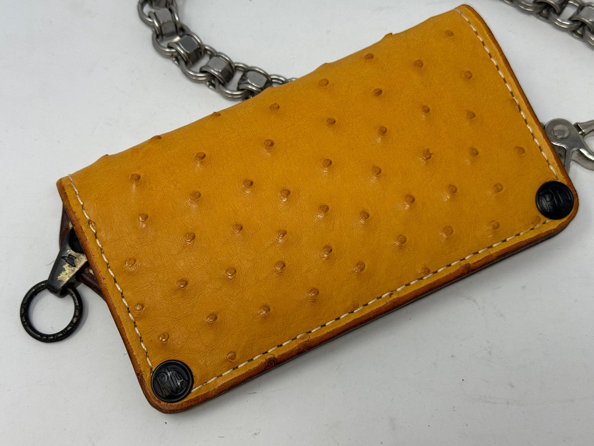 Long 5G Biker Leather Chain Wallet - Golden Ostrich Quill