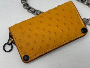 Long 5G Biker Leather Chain Wallet - Golden Ostrich Quill