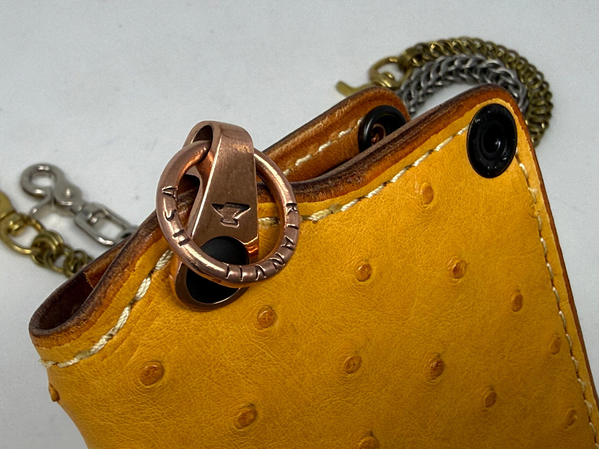 Long 5G Biker Leather Chain Wallet - Golden Ostrich Quill