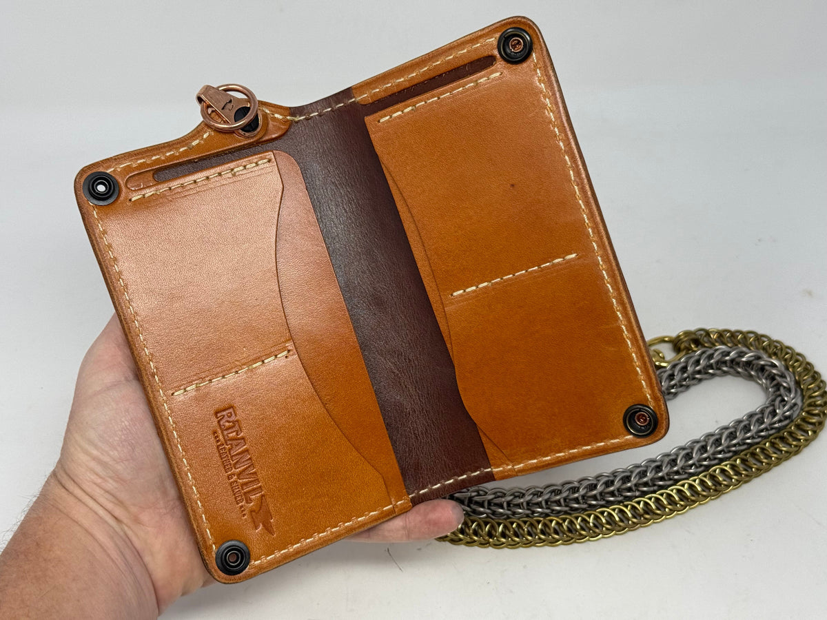 Long 5G Biker Leather Chain Wallet - Golden Ostrich Quill