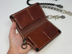 Long 5G Biker Leather Chain Wallet - Golden Ostrich Quill