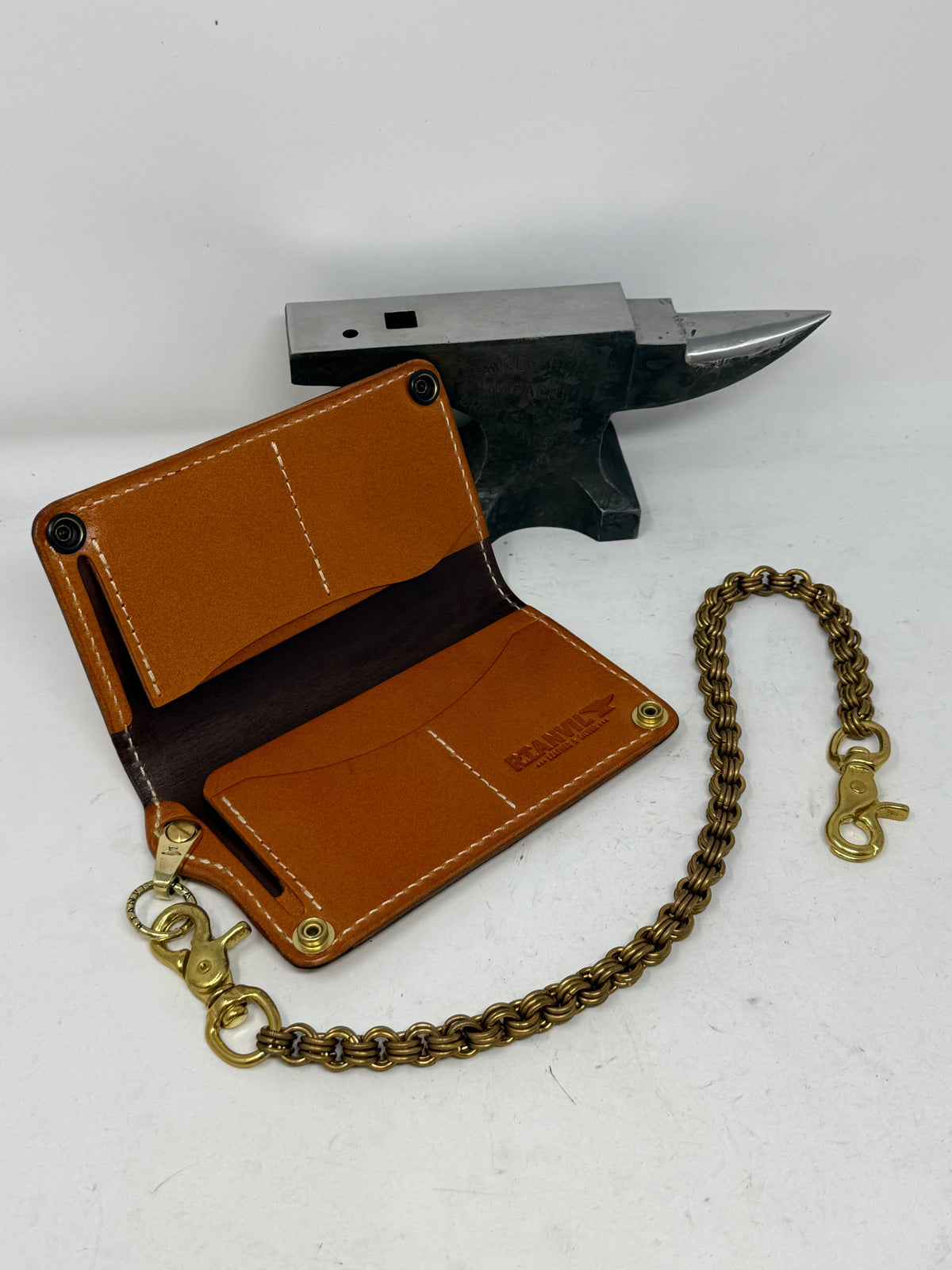 Long 5G Biker Leather Chain Wallet - Golden Ostrich Quill