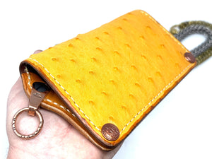 Long 5G Biker Leather Chain Wallet - Golden Ostrich Quill