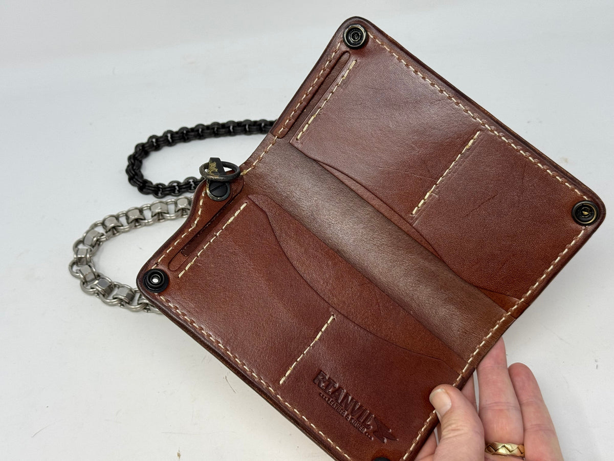 Long 5G Biker Leather Chain Wallet - Golden Ostrich Quill