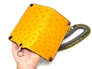 Long 5G Biker Leather Chain Wallet - Golden Ostrich Quill