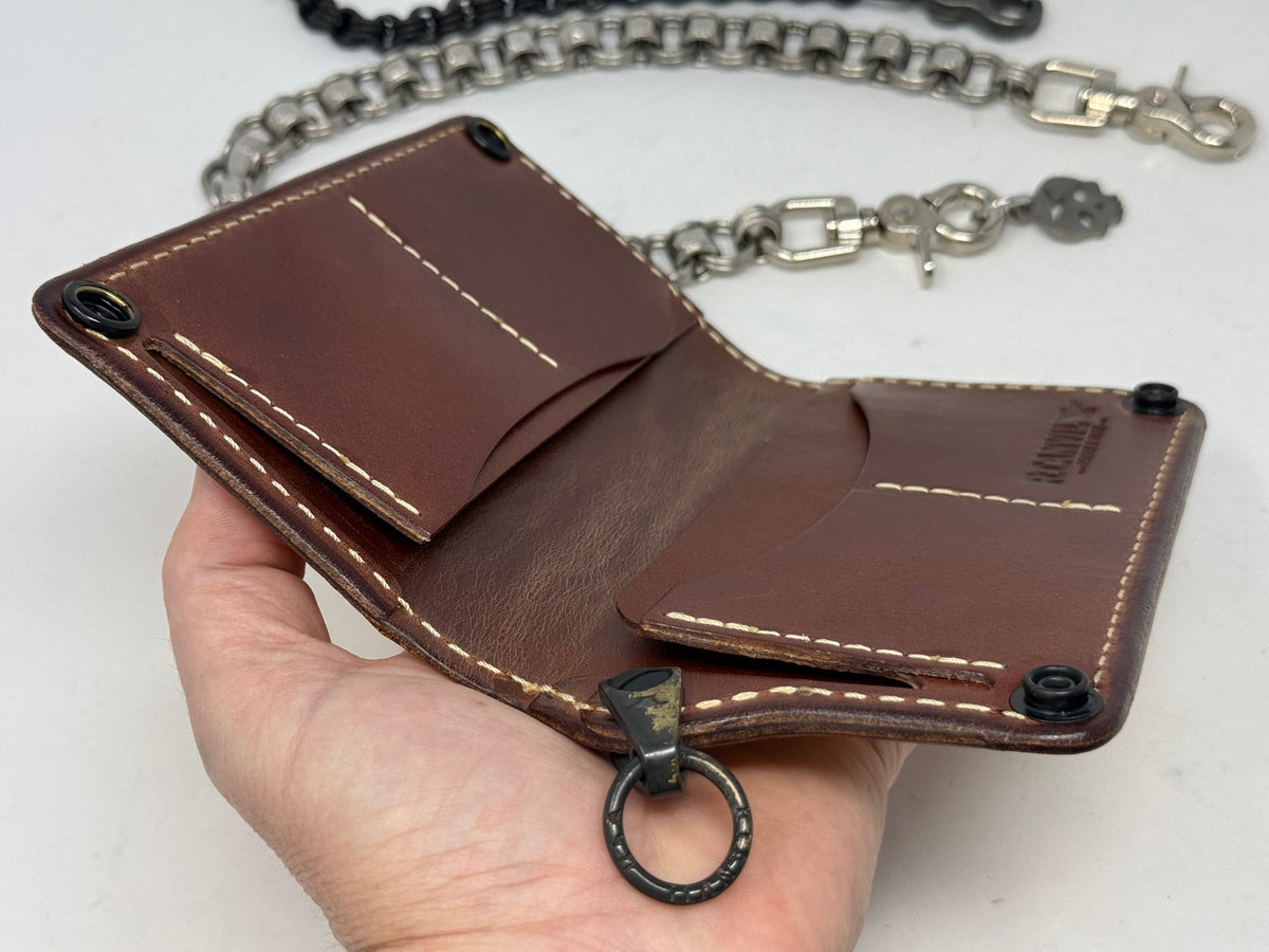 Long 5G Biker Leather Chain Wallet - Golden Ostrich Quill