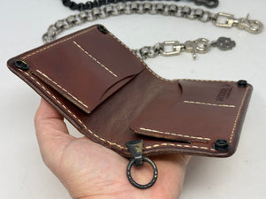 Long 5G Biker Leather Chain Wallet - Golden Ostrich Quill