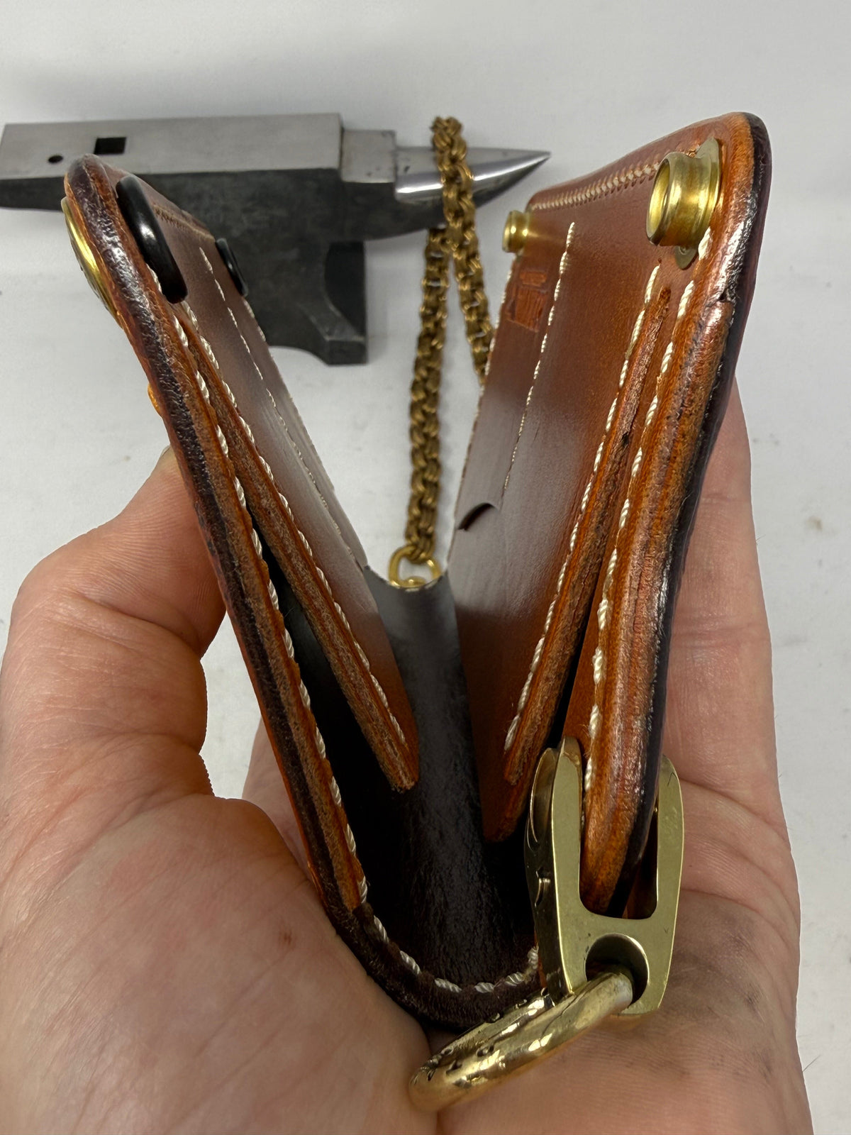Long 5G Biker Leather Chain Wallet - Golden Ostrich Quill