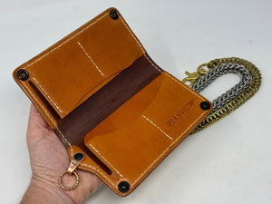 Long 5G Biker Leather Chain Wallet - Golden Ostrich Quill