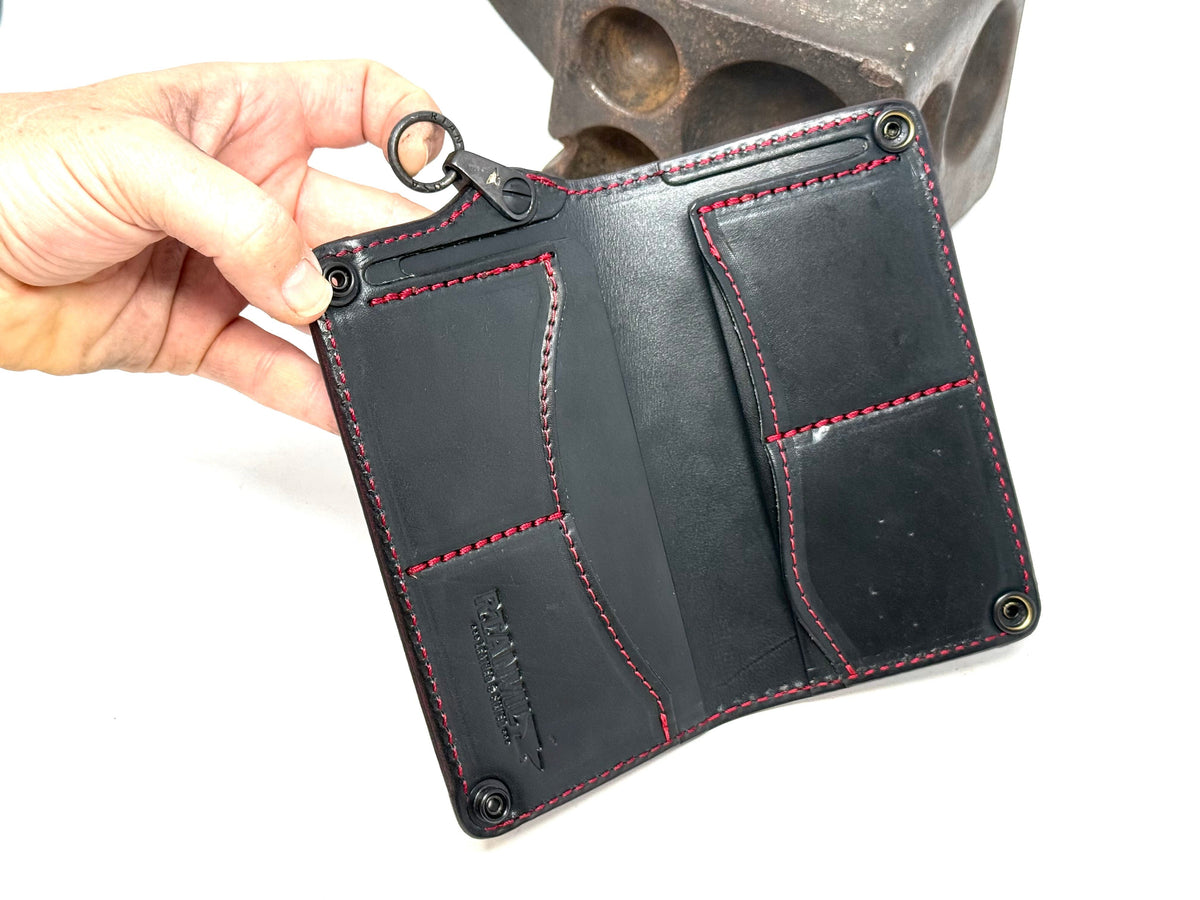 Long 5G Biker Leather Chain Wallet - Purp/Red Anvil Rider Skully