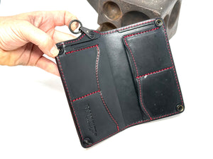 Long 5G Biker Leather Chain Wallet - Purp/Red Anvil Rider Skully
