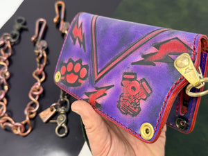 Long 5G Biker Leather Chain Wallet - Purp/Red Anvil Spade