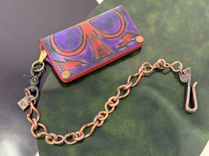 Long 5G Biker Leather Chain Wallet - Purp/Red Anvil Spade