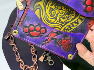 Long 5G Biker Leather Chain Wallet - Purp/Red Anvil Spade