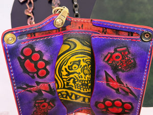 Long 5G Biker Leather Chain Wallet - Purp/Red Anvil Spade