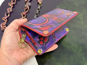 Long 5G Biker Leather Chain Wallet - Purp/Red Anvil Spade