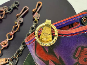 Long 5G Biker Leather Chain Wallet - Purp/Red Anvil Spade