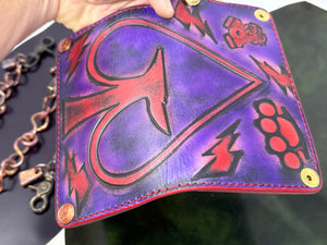 Long 5G Biker Leather Chain Wallet - Purp/Red Anvil Spade