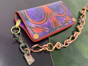 Long 5G Biker Leather Chain Wallet - Purp/Red Anvil Spade