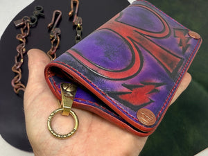 Long 5G Biker Leather Chain Wallet - Purp/Red Anvil Spade