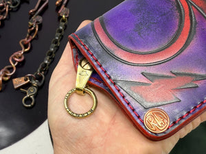 Long 5G Biker Leather Chain Wallet - Purp/Red Anvil Spade