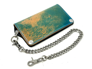 Long 5G Biker Leather Chain Wallet - Turquoise Shell Cordovan