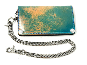 Long 5G Biker Leather Chain Wallet - Turquoise Shell Cordovan