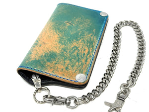 Long 5G Biker Leather Chain Wallet - Turquoise Shell Cordovan