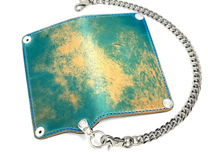 Long 5G Biker Leather Chain Wallet - Turquoise Shell Cordovan
